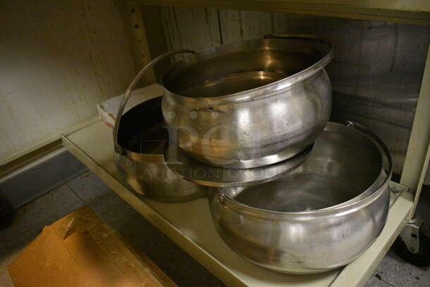 Tan Metal 2 Tier Cart on Commercial Casters w/ Metal Round Pizza Pans and Metal Bins. Includes 25.5x36x30.5. (Clearview Elementary - Kitchen) - Image 4 of 5