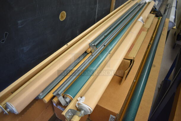 ALL ONE MONEY! Lot of Tan Poly Cart w/ Contents Including 14 Items; Pull Down Maps and Projectors. BUYER MUST REMOVE. Includes 69". (Clearview Elementary - Room 10) - Image 5 of 7