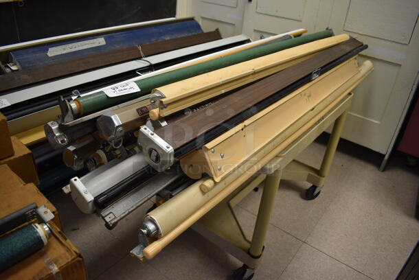ALL ONE MONEY! Lot of Tan Poly Cart w/ Contents Including 13 Items; Pull Down Maps and Projectors. BUYER MUST REMOVE. Includes 69". (Clearview Elementary - Room 10) - Image 2 of 7