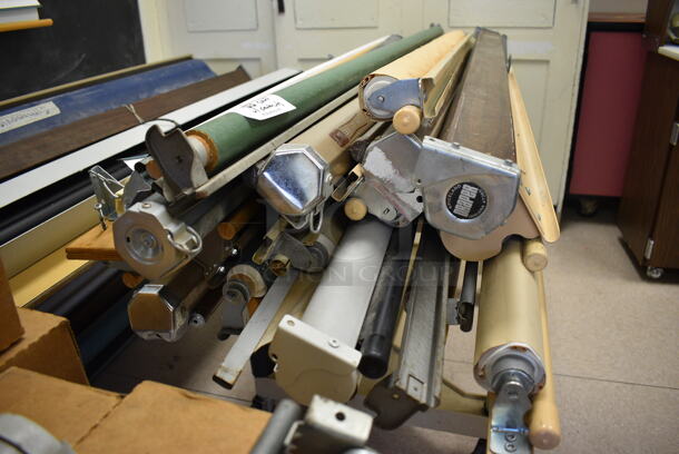 ALL ONE MONEY! Lot of Tan Poly Cart w/ Contents Including 13 Items; Pull Down Maps and Projectors. BUYER MUST REMOVE. Includes 69". (Clearview Elementary - Room 10) - Image 3 of 7