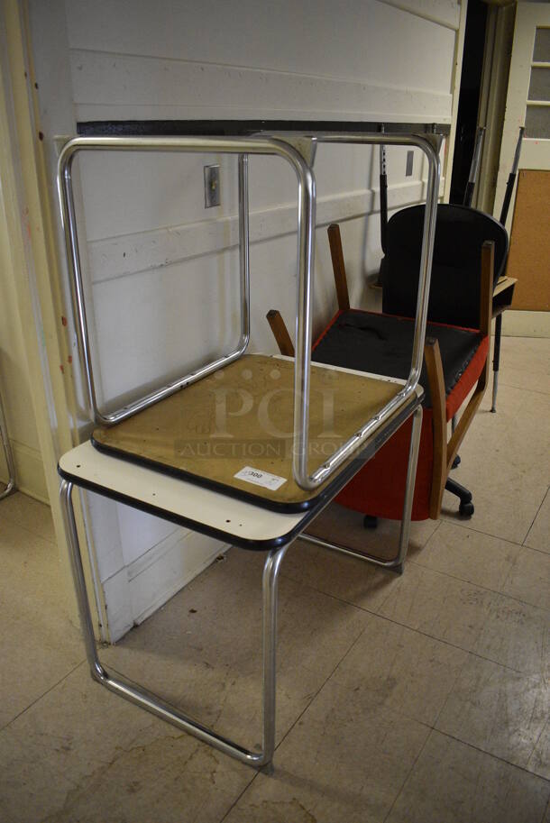 ALL ONE MONEY! Lot of 2 Chairs and 2 Desks. Does Not Include Brown Desks Shown In Pictures. BUYER MUST REMOVE. Includes 23x28x27. (Clearview Elementary - Upstairs Hallway) - Image 2 of 4