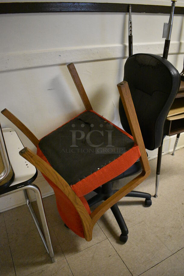 ALL ONE MONEY! Lot of 2 Chairs and 2 Desks. Does Not Include Brown Desks Shown In Pictures. BUYER MUST REMOVE. Includes 23x28x27. (Clearview Elementary - Upstairs Hallway) - Image 3 of 4