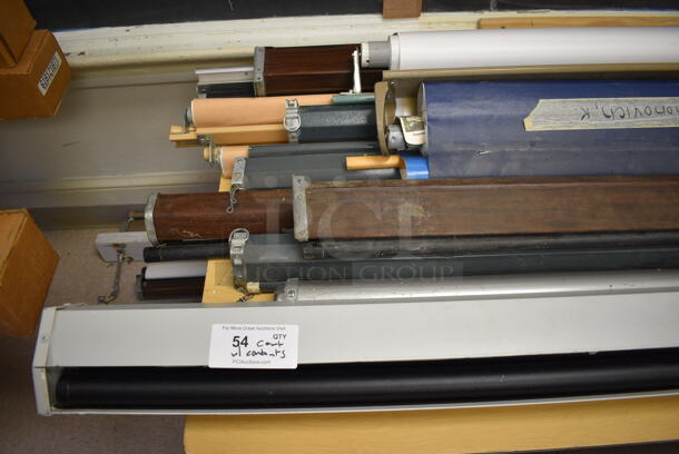 ALL ONE MONEY! Lot of Table w/ Contents Including 13 Items; Pull Down Maps and Projectors. BUYER MUST REMOVE. Includes 69". (Clearview Elementary - Room 10) - Image 2 of 6