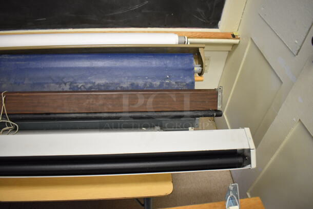 ALL ONE MONEY! Lot of Table w/ Contents Including 13 Items; Pull Down Maps and Projectors. BUYER MUST REMOVE. Includes 69". (Clearview Elementary - Room 10) - Image 3 of 6