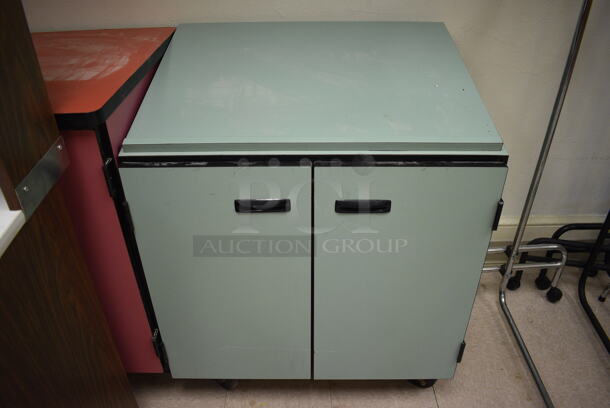 3 Various Items; Wood Pattern Cabinet, Green 2 Door Cabinet and Pink 2 Door Cabinet. Includes 25x18x62. 3 Times Your Bid! (Clearview Elementary - Room 10) - Image 3 of 5