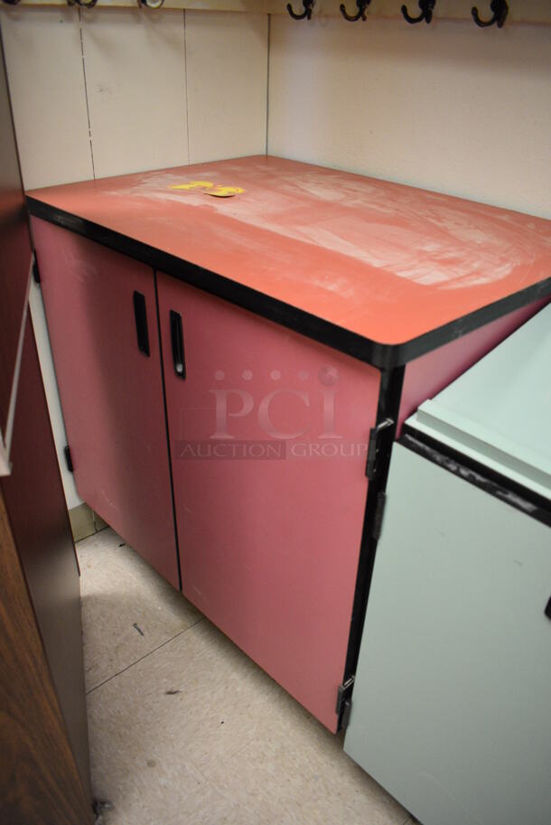 3 Various Items; Wood Pattern Cabinet, Green 2 Door Cabinet and Pink 2 Door Cabinet. Includes 25x18x62. 3 Times Your Bid! (Clearview Elementary - Room 10) - Image 4 of 5