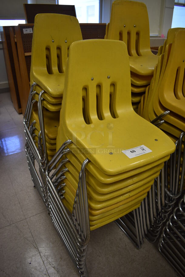 19 Yellow Poly Chairs on Metal Legs. BUYER MUST REMOVE. 16x18x27. 19 Times Your Bid! (Clearview Elementary - Room 10) - Image 2 of 3