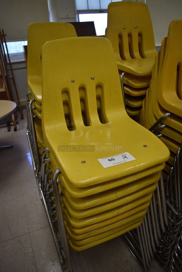 19 Yellow Poly Chairs on Metal Legs. BUYER MUST REMOVE. 16x18x27. 19 Times Your Bid! (Clearview Elementary - Room 10) - Image 3 of 3