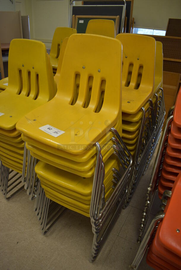 30 Yellow Poly Chairs on Metal Legs. BUYER MUST REMOVE. 16x18x27. 30 Times Your Bid! (Clearview Elementary - Room 10) - Image 2 of 3