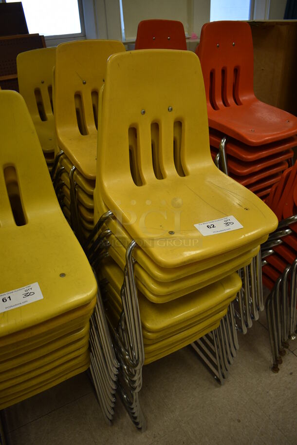 30 Yellow Poly Chairs on Metal Legs. BUYER MUST REMOVE. 16x18x27. 30 Times Your Bid! (Clearview Elementary - Room 10) - Image 3 of 3