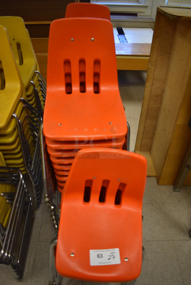 27 Orange Poly Chairs on Metal Legs. BUYER MUST REMOVE. 14x16x27. 27 Times Your Bid! (Clearview Elementary - Room 10) - Image 3 of 3