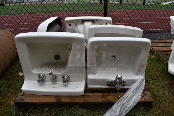 ALL ONE MONEY! Pallet Lot of 5 Various Single Bay Wall Mount Sinks. BUYER MUST REMOVE. Includes 20x18x16. (stadium) - Image 1 of 6