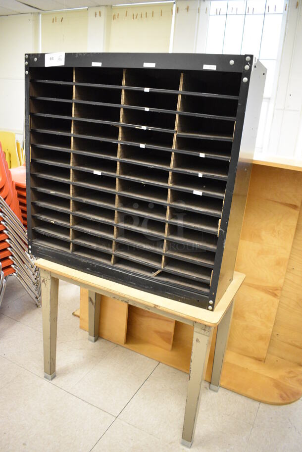 3 Various Wood Pattern Items; Mail Shelving, Table and Magazine Rack. BUYER MUST REMOVE. Includes 38x18x36.5. 3 Times Your Bid! (Clearview Elementary - Room 10) - Image 2 of 6
