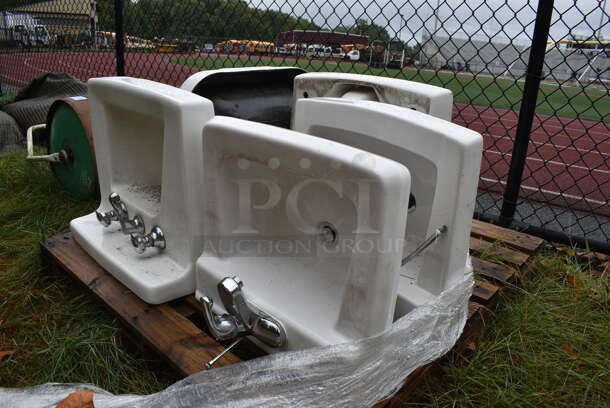 ALL ONE MONEY! Pallet Lot of 5 Various Single Bay Wall Mount Sinks. BUYER MUST REMOVE. Includes 20x18x16. (stadium) - Image 2 of 6