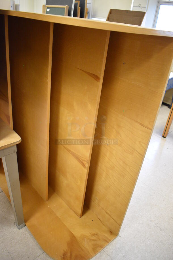 3 Various Wood Pattern Items; Mail Shelving, Table and Magazine Rack. BUYER MUST REMOVE. Includes 38x18x36.5. 3 Times Your Bid! (Clearview Elementary - Room 10) - Image 3 of 6