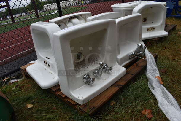 ALL ONE MONEY! Pallet Lot of 5 Various Single Bay Wall Mount Sinks. BUYER MUST REMOVE. Includes 20x18x16. (stadium) - Image 3 of 6