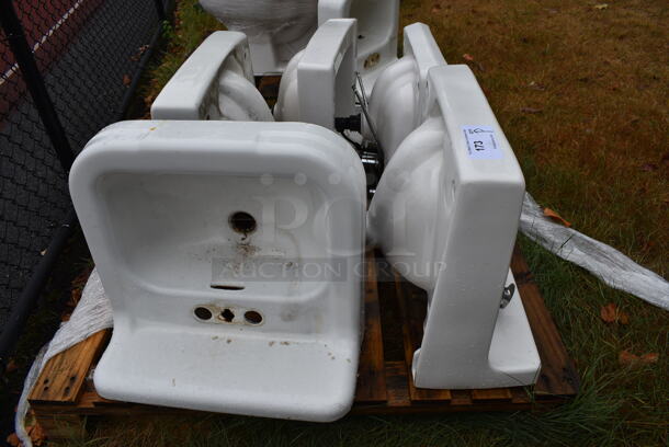 ALL ONE MONEY! Pallet Lot of 5 Various Single Bay Wall Mount Sinks. BUYER MUST REMOVE. Includes 20x18x16. (stadium) - Image 4 of 6
