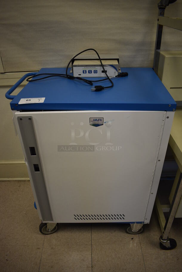 JAR Gray and Blue Metal Cart w/ Intelligent Charging System on Commercial Casters. BUYER MUST REMOVE. 29x21x40. (Clearview Elementary - Room 8) - Image 1 of 5