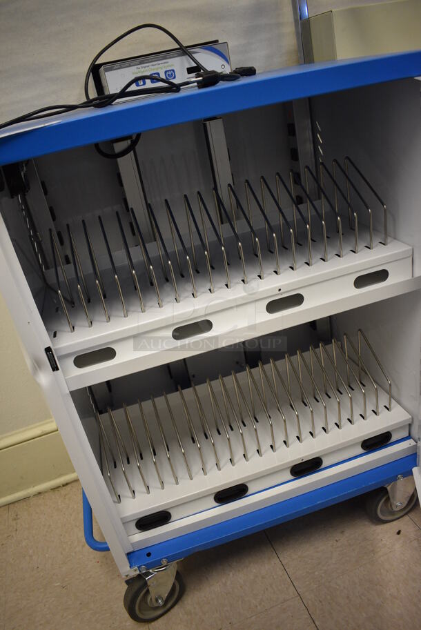 JAR Gray and Blue Metal Cart w/ Intelligent Charging System on Commercial Casters. BUYER MUST REMOVE. 29x21x40. (Clearview Elementary - Room 8) - Image 3 of 5