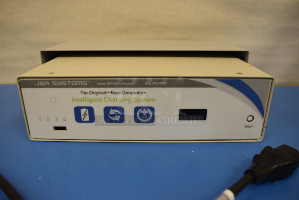JAR Gray and Blue Metal Cart w/ Intelligent Charging System on Commercial Casters. BUYER MUST REMOVE. 29x21x40. (Clearview Elementary - Room 8) - Image 4 of 5