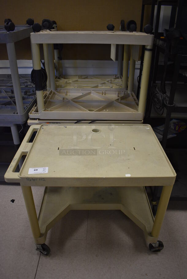 5 Tan Poly Carts w/ Under Shelf on Commercial Casters. 35.5x24x27. 5 Times Your Bid! (Clearview Elementary - Room 8)