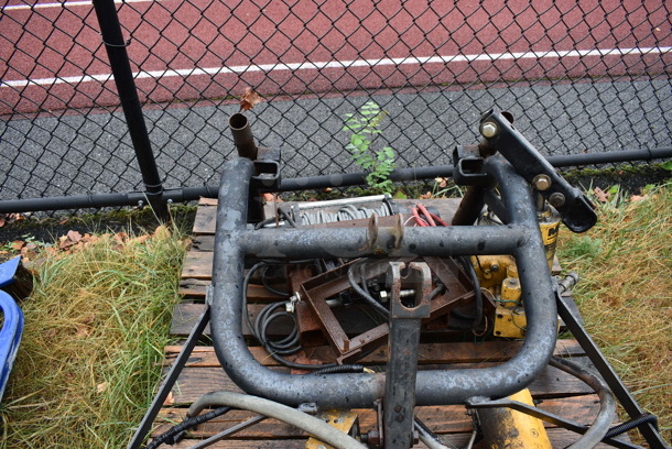 ALL ONE MONEY! Pallet Lot of Various Items Including Meyer E-60 Snow Plow Hydraulic Plow Pump, Headlights and Cord. BUYER MUST REMOVE. Includes 51x21x44. (stadium) - Image 6 of 11