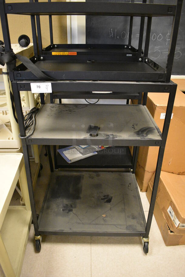 4 Black Metal AV Cart w/ Under Shelves on Commercial Casters. 32x28x48. 4 Times Your Bid! (Clearview Elementary - Room 8)
