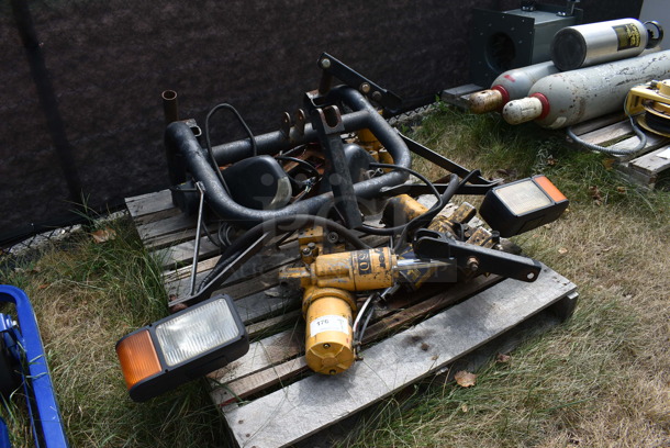 ALL ONE MONEY! Pallet Lot of Various Items Including Meyer E-60 Snow Plow Hydraulic Plow Pump, Headlights and Cord. BUYER MUST REMOVE. Includes 51x21x44. (stadium) - Image 2 of 11