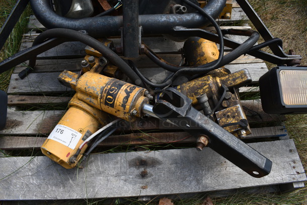 ALL ONE MONEY! Pallet Lot of Various Items Including Meyer E-60 Snow Plow Hydraulic Plow Pump, Headlights and Cord. BUYER MUST REMOVE. Includes 51x21x44. (stadium) - Image 3 of 11
