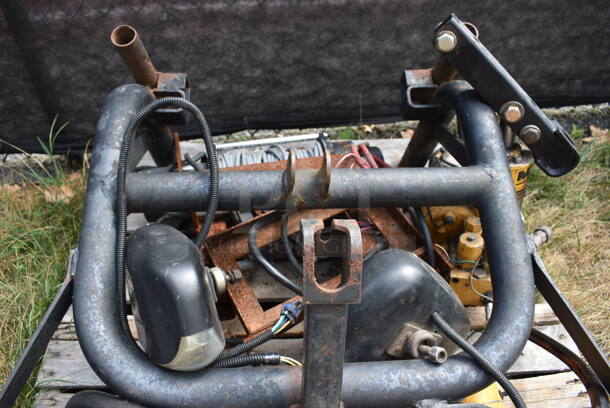 ALL ONE MONEY! Pallet Lot of Various Items Including Meyer E-60 Snow Plow Hydraulic Plow Pump, Headlights and Cord. BUYER MUST REMOVE. Includes 51x21x44. (stadium) - Image 10 of 11