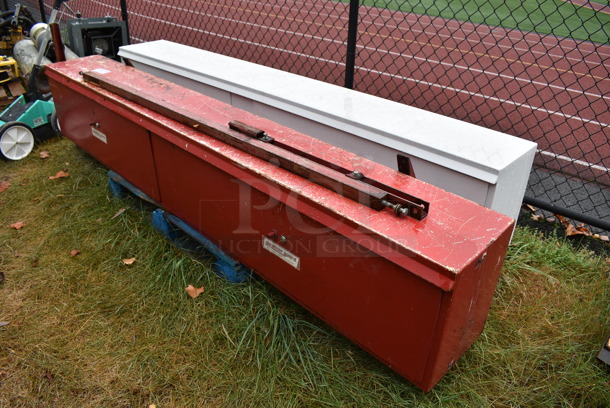 2 Metal 2 Door Cabinet Tool Boxes for Pick Up Truck. BUYER MUST REMOVE. 97.5x13x29.5. 2 Times Your Bid! (stadium) - Image 2 of 7