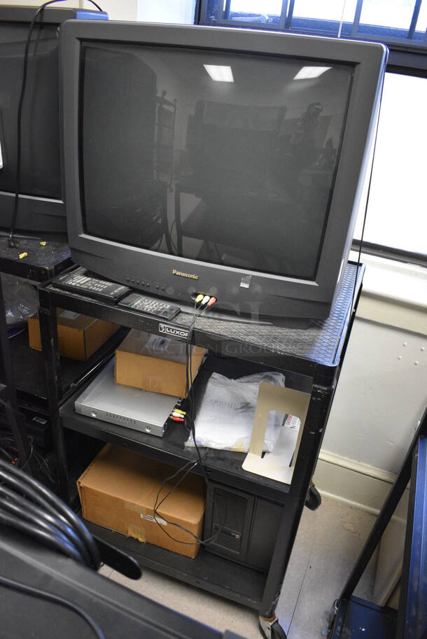 6 Black Metal AV Carts w/ 27" Television and Additional Contents on Commercial Casters. BUYER MUST REMOVE. Includes 28x24x48. 6 Times Your Bid! (Clearview Elementary - Room 8) - Image 3 of 8