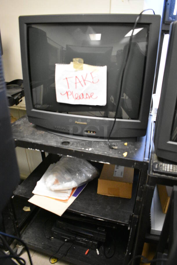6 Black Metal AV Carts w/ 27" Television and Additional Contents on Commercial Casters. BUYER MUST REMOVE. Includes 28x24x48. 6 Times Your Bid! (Clearview Elementary - Room 8) - Image 5 of 8