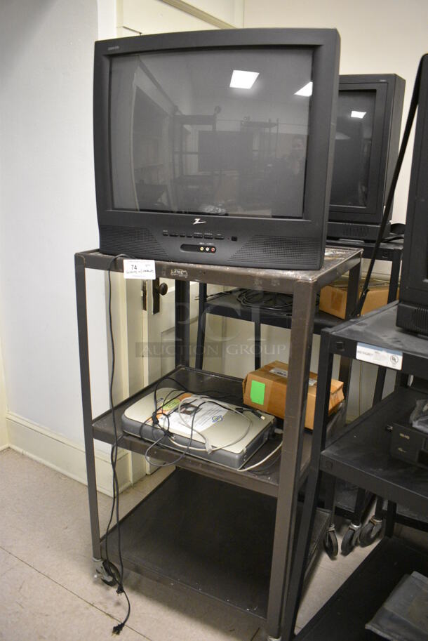 6 Black Metal AV Carts w/ 27" Television and Additional Contents on Commercial Casters. BUYER MUST REMOVE. Includes 28x24x48. 6 Times Your Bid! (Clearview Elementary - Room 8) - Image 6 of 8