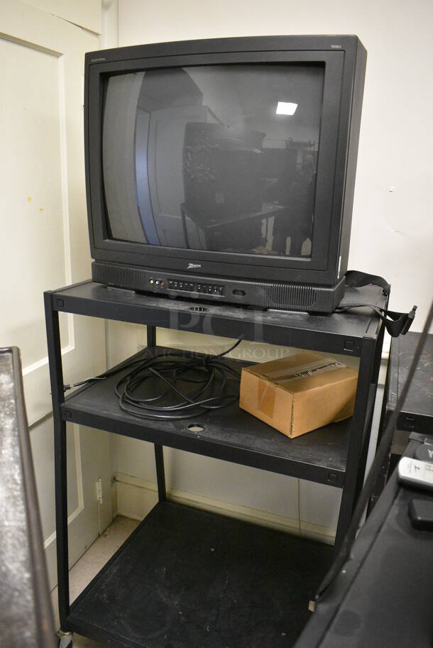 6 Black Metal AV Carts w/ 27" Television and Additional Contents on Commercial Casters. BUYER MUST REMOVE. Includes 28x24x48. 6 Times Your Bid! (Clearview Elementary - Room 8) - Image 7 of 8