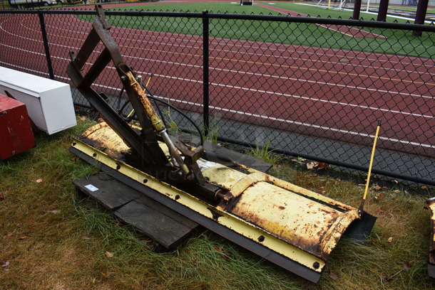 Meyer Model ST-00 Yellow Metal Front Hitch Snow Plow Attachment. BUYER MUST REMOVE. 90x26x49. (stadium) - Image 1 of 6