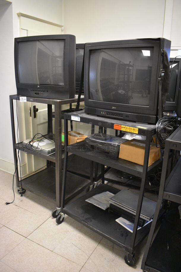 6 Black Metal AV Carts w/ 27" Television and Additional Contents on Commercial Casters. BUYER MUST REMOVE. Includes 28x24x48. 6 Times Your Bid! (Clearview Elementary - Room 8) - Image 8 of 8