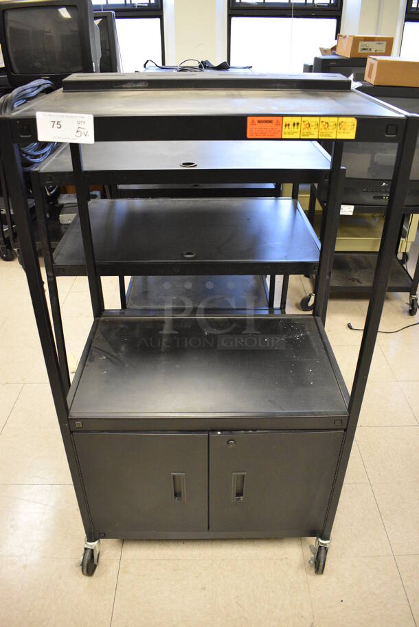 5 Various Black Metal AV Carts on Commercial Casters. Includes 30x20x54. 5 Times Your Bid! (Clearview Elementary - Room 8)