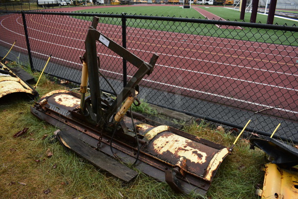 Yellow Metal Front Hitch Snow Plow Attachment. BUYER MUST REMOVE. 90x46.5x25. (stadium) - Image 2 of 8
