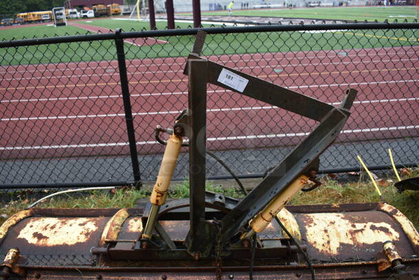Yellow Metal Front Hitch Snow Plow Attachment. BUYER MUST REMOVE. 90x46.5x25. (stadium) - Image 6 of 8