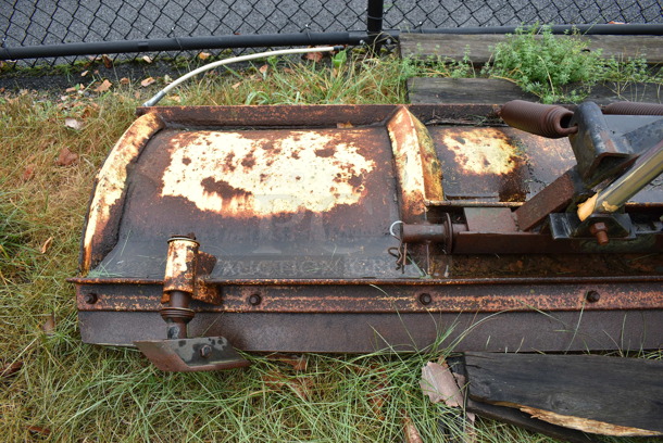 Yellow Metal Front Hitch Snow Plow Attachment. BUYER MUST REMOVE. 90x46.5x25. (stadium) - Image 7 of 8