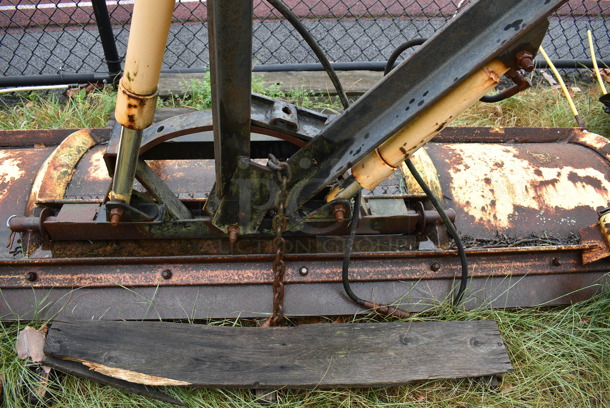 Yellow Metal Front Hitch Snow Plow Attachment. BUYER MUST REMOVE. 90x46.5x25. (stadium) - Image 8 of 8