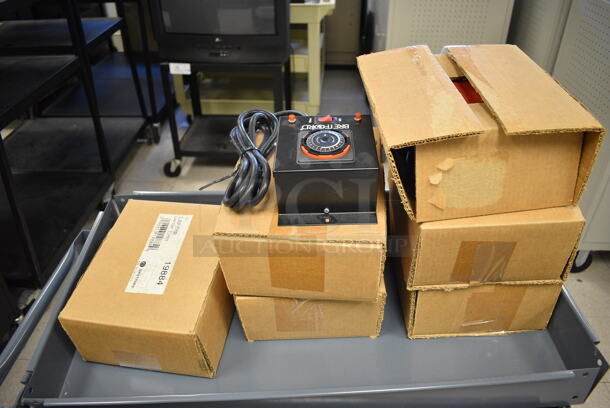 Gray Metal Cart w/ Under Shelf and Contents Including 7 Bretford Laptop Timers, Lids and Black Poly Case. Cart: 33x16x32. (Clearview Elementary - Room 8) - Image 3 of 7