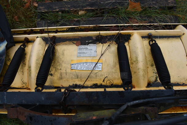 Meyer Model C-8 Yellow Metal Front Hitch Snow Plow Attachment. BUYER MUST REMOVE. 97.5x50.5x26.5. (stadium) - Image 5 of 7
