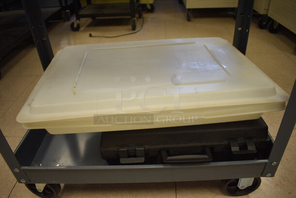 Gray Metal Cart w/ Under Shelf and Contents Including 7 Bretford Laptop Timers, Lids and Black Poly Case. Cart: 33x16x32. (Clearview Elementary - Room 8) - Image 4 of 7