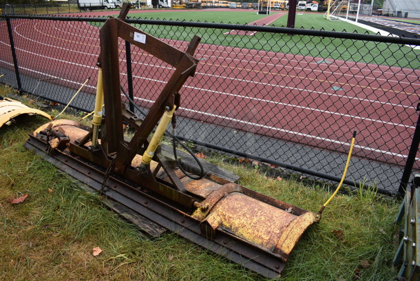 Yellow Metal Front Hitch Snow Plow Attachment. BUYER MUST REMOVE. 102x52.5x23.5. (stadium) - Image 2 of 9