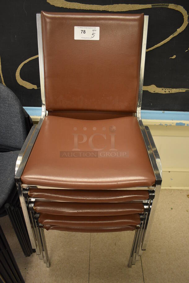 5 Brown Chairs on Metal Frame. BUYER MUST REMOVE. 19x21x33. 5 Times Your Bid! (Clearview Elementary - Room 7)