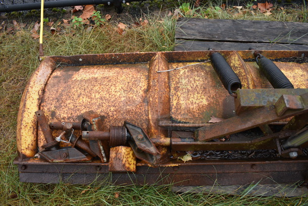 Yellow Metal Front Hitch Snow Plow Attachment. BUYER MUST REMOVE. 102x52.5x23.5. (stadium) - Image 4 of 9