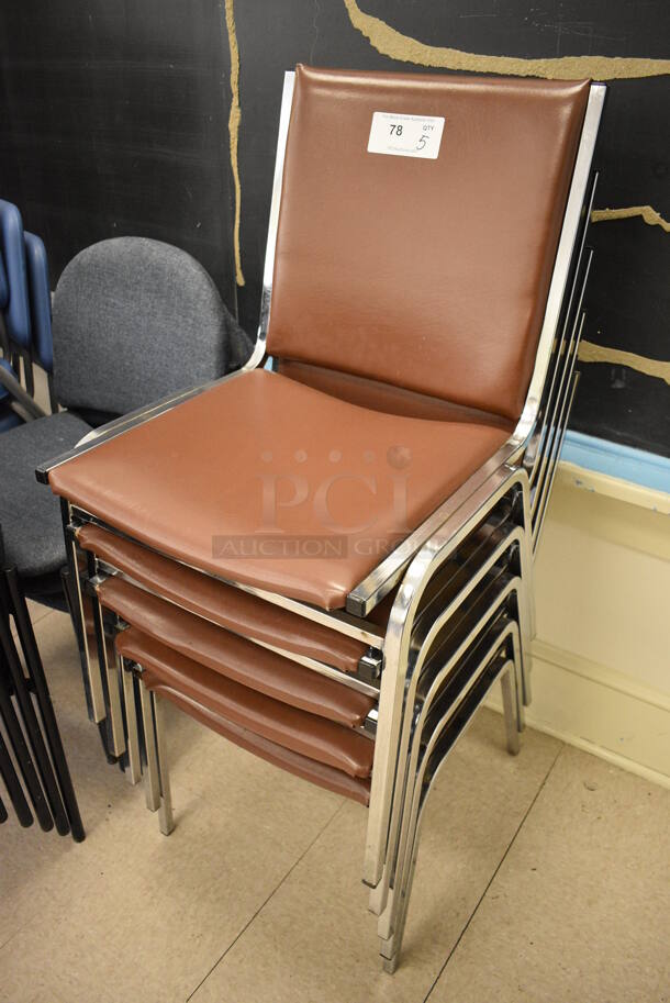 5 Brown Chairs on Metal Frame. BUYER MUST REMOVE. 19x21x33. 5 Times Your Bid! (Clearview Elementary - Room 7) - Image 2 of 4