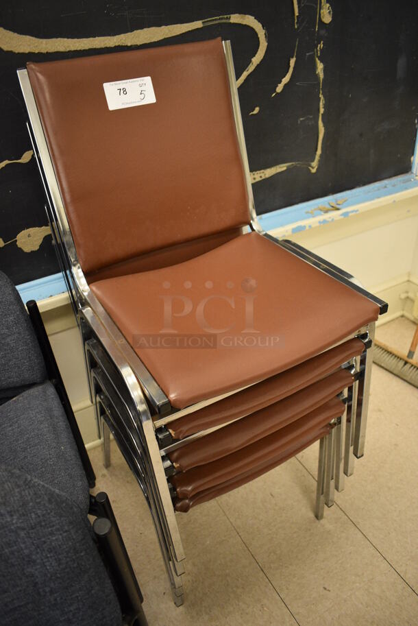 5 Brown Chairs on Metal Frame. BUYER MUST REMOVE. 19x21x33. 5 Times Your Bid! (Clearview Elementary - Room 7) - Image 3 of 4